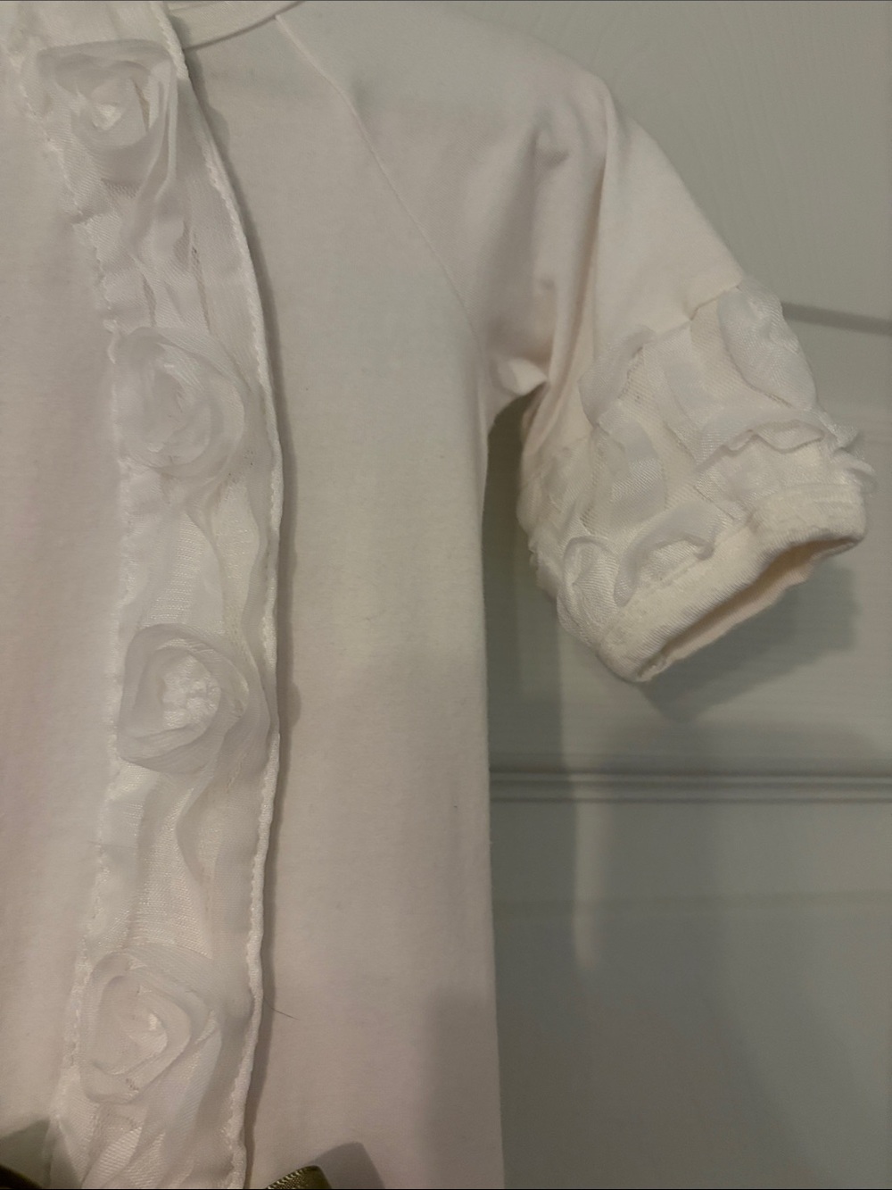 White Baby Gown Stephan Baby with Pink Rose and Olive Satin Bow Size 0-6 Months - Picture 5 of 9